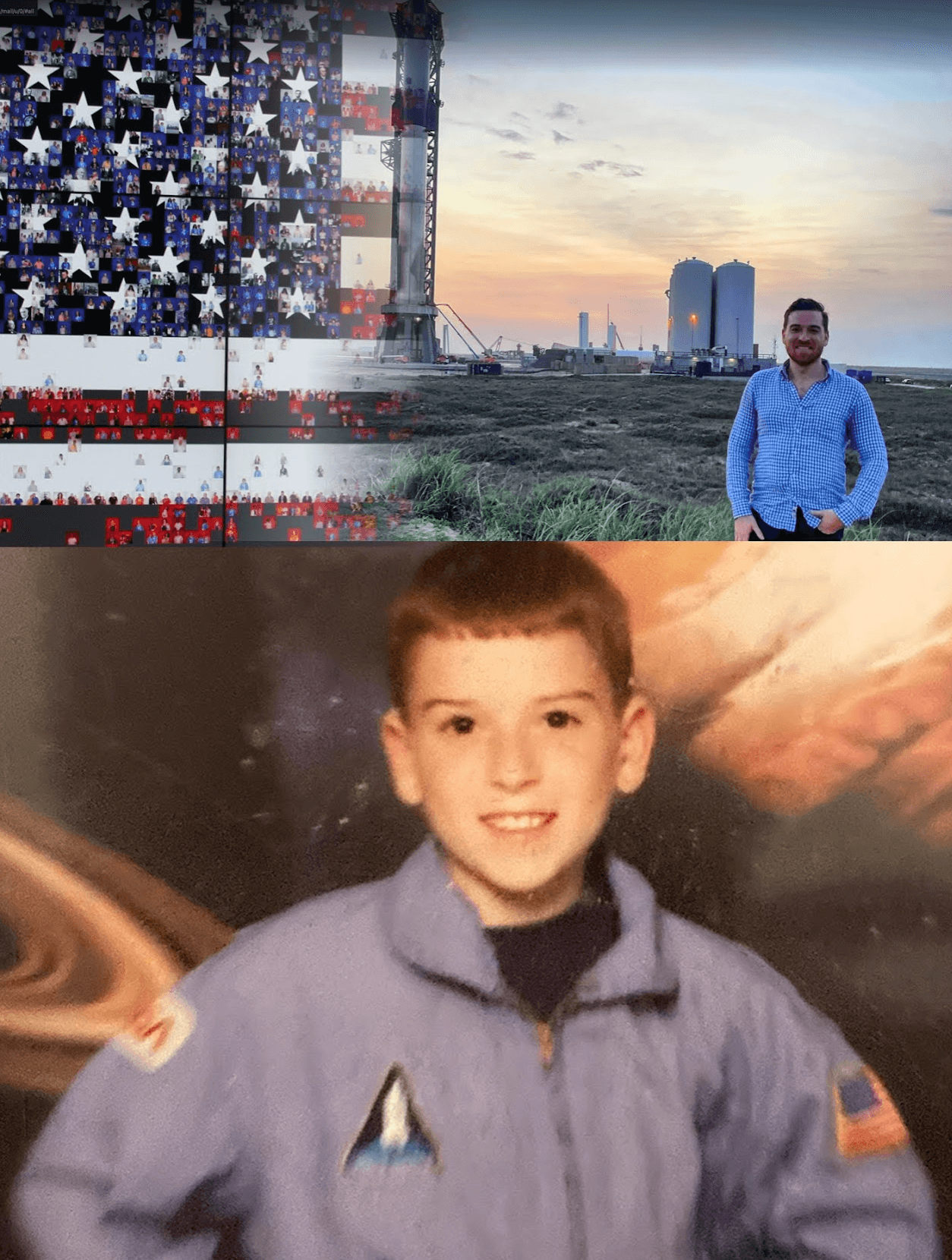 Jim Washkau collage showing childhood and later space-related moments